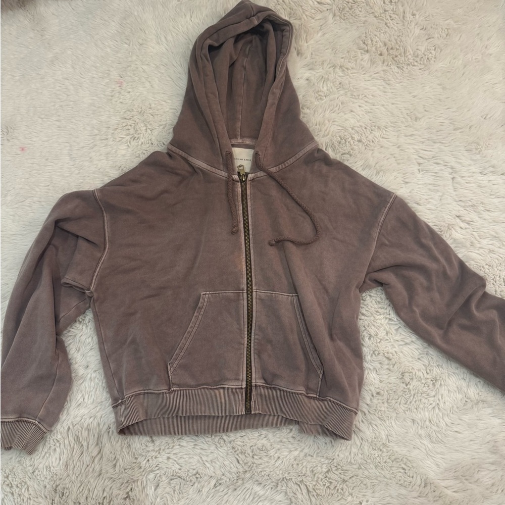 Details: American Eagle Sloughy Zip Up Hoodie Brown Women's Girls Extra Small